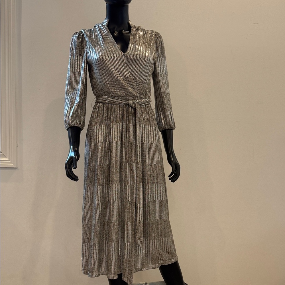 Alice + Olivia Metallic Pleated Wrap Midi Dress Size 2 | New | Event